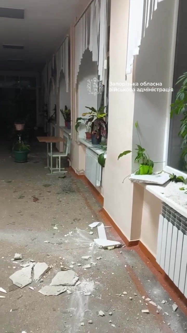 Damage to school in Zaporizhzhia as result of missile strike, a residential house is on fire