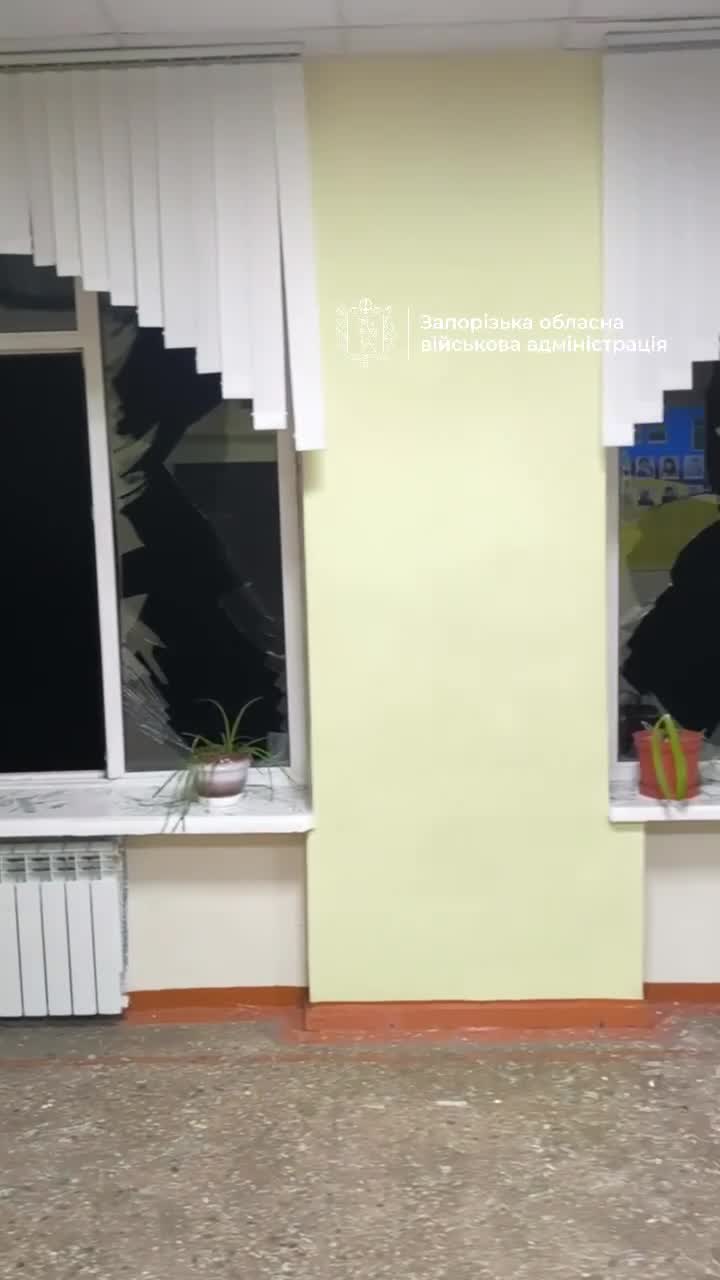 Damage to school in Zaporizhzhia as result of missile strike, a residential house is on fire