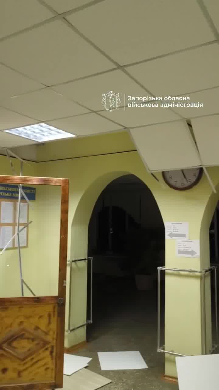 Damage to school in Zaporizhzhia as result of missile strike, a residential house is on fire