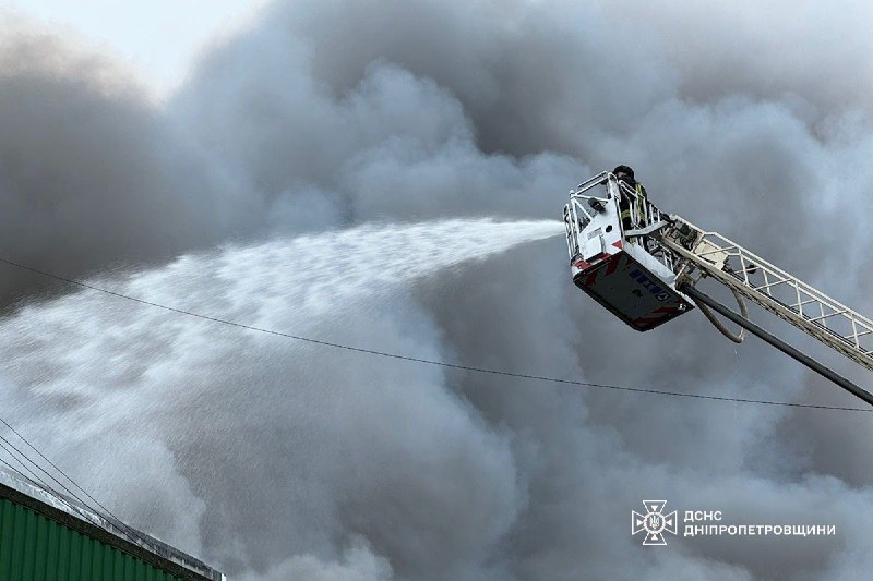 Firefighters battling large fire caused by Russian bombardment in Dnipro city