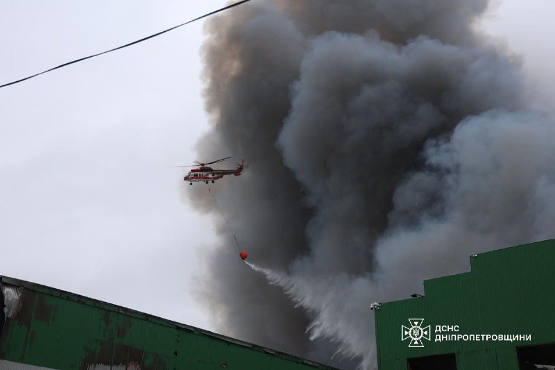 Firefighters battling large fire caused by Russian bombardment in Dnipro city