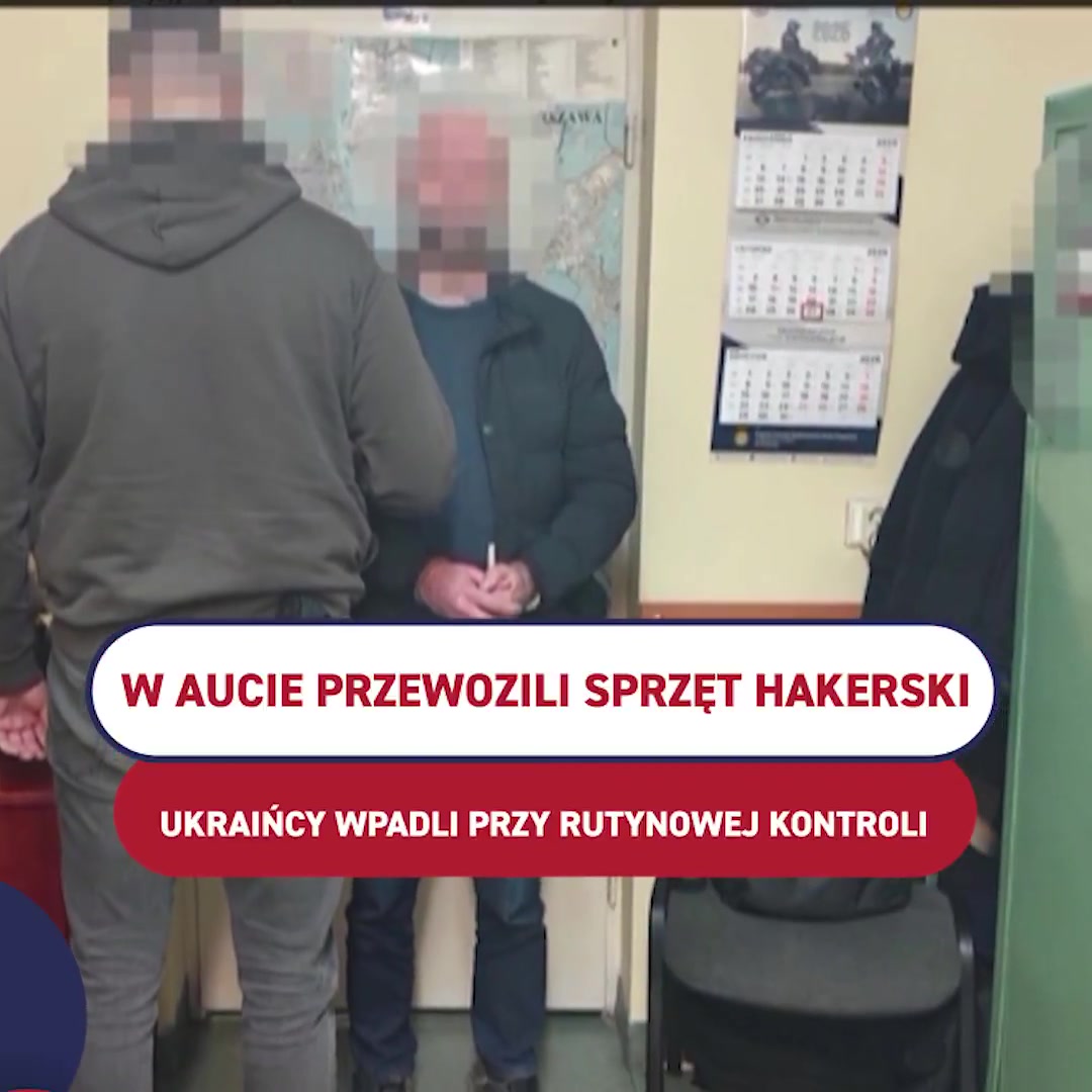 Police in Warsaw detained three Ukrainians with hacking equipment in their car; the devices found could have been used to break into state systems. The detainees were charged and taken into custody.