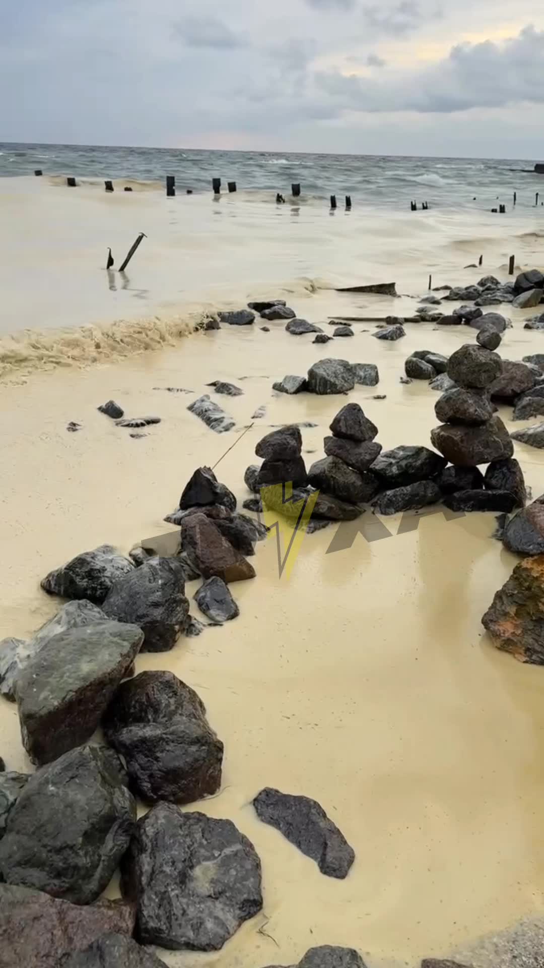 The sea near Pivdenne, Odesa region is polluted with seed oil, as result of Russian strikes at the port infrastructure 