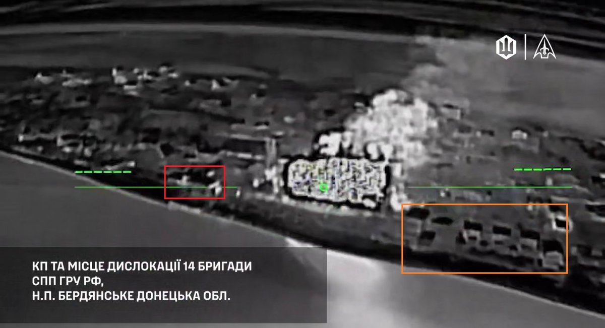 Ukrainian long-range drones struck a claimed Russian position in Berdyanske, Donetsk Oblast