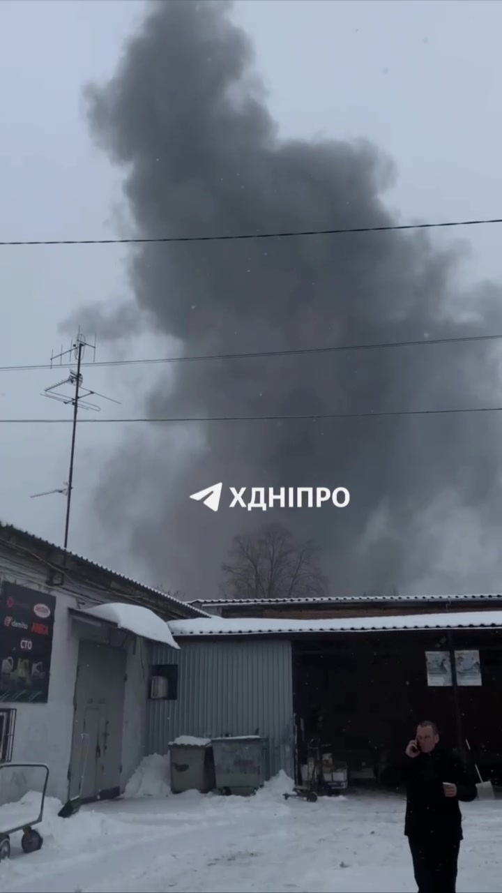 Fire after 2 explosions in Dnipro city