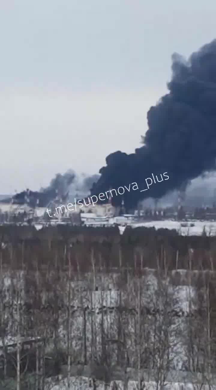 Fire raging at the oil pumping station near Almetyevsk, Tatarstan region