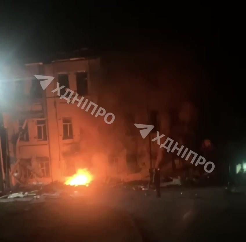 Fire at residential house in Dnipro city, caused by drone debris