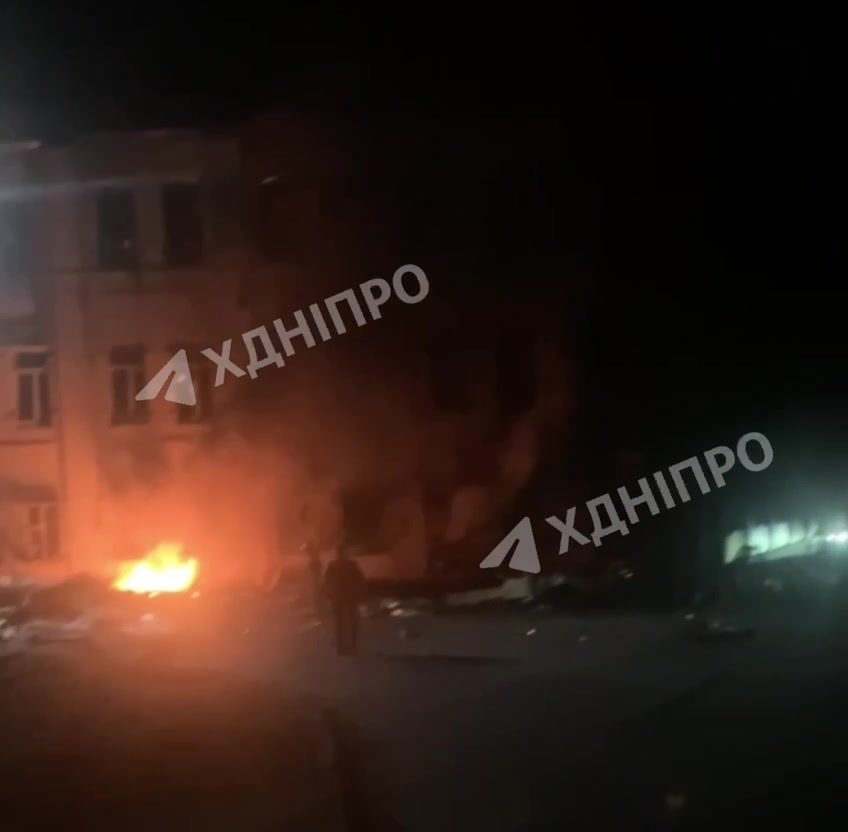 Fire at residential house in Dnipro city, caused by drone debris