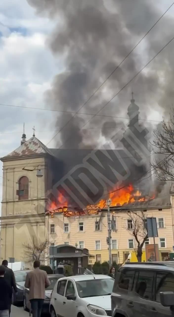 Fire in central part of Lviv as result of a drone strike