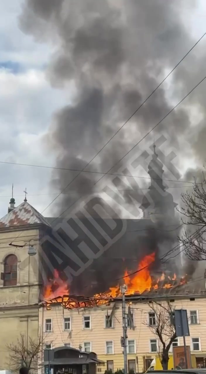 Fire in central part of Lviv as result of a drone strike