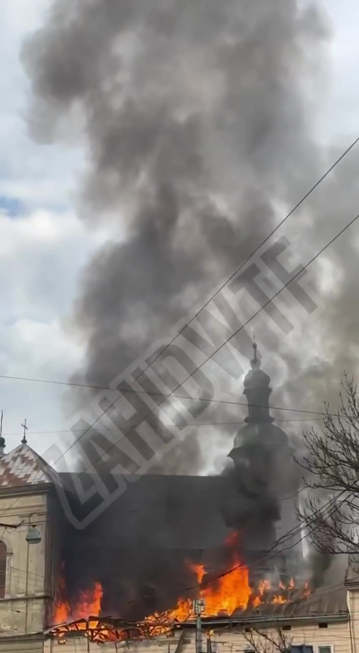 Fire in central part of Lviv as result of a drone strike