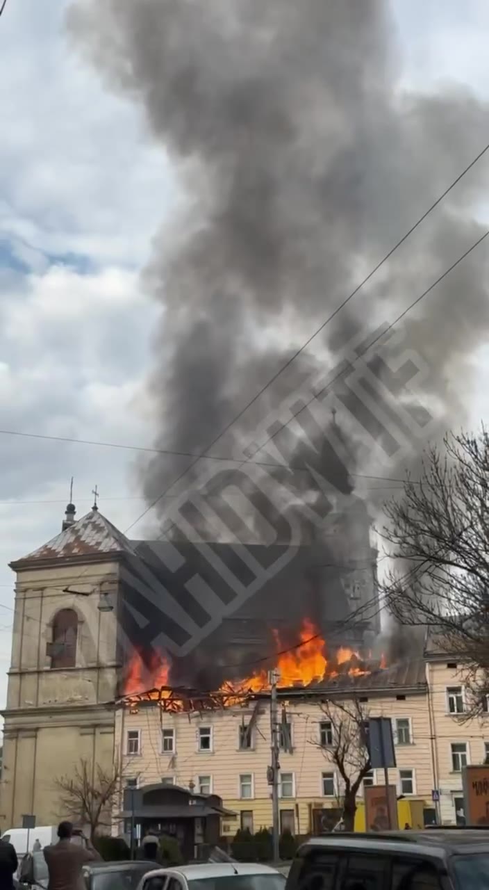 Fire in central part of Lviv as result of a drone strike