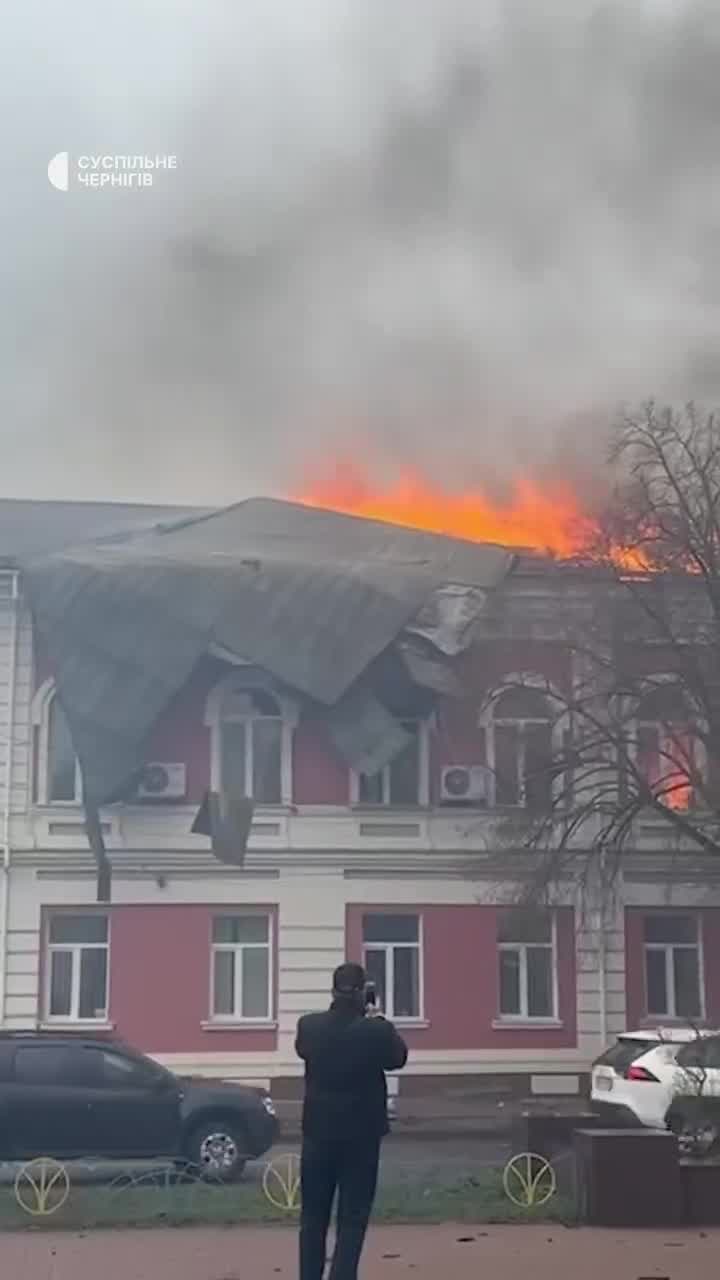 Fire at Pryluky city hall after drone strike
