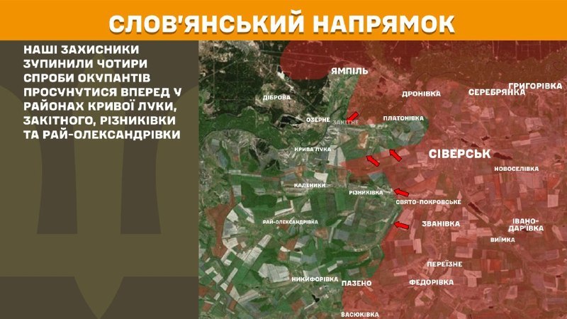At Sloviansk direction clashes yesterday near Kryva Luka, Zakitne, Riznykivka and Ray-Oleksandrivka, - General Staff of Armed Forces of Ukraine reports