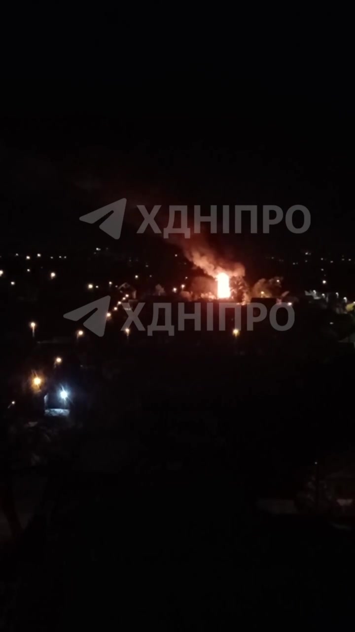 A house caught fire after another drone strike in Dnipro city