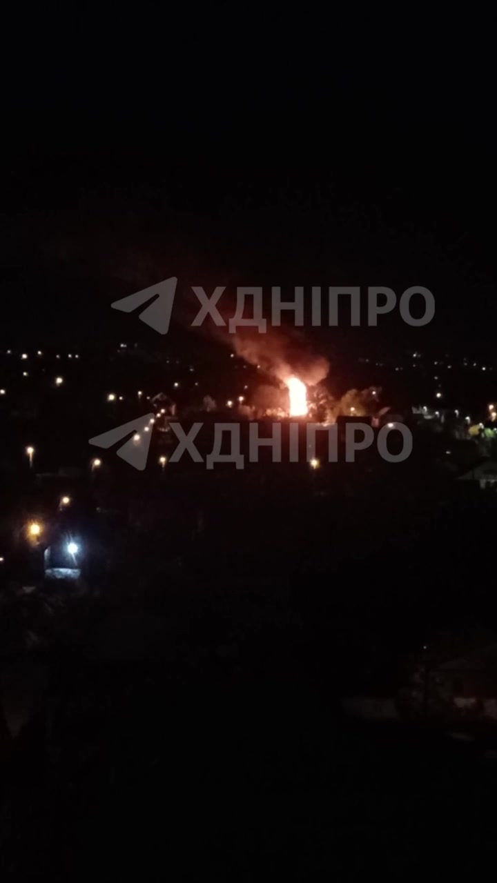 A house caught fire after another drone strike in Dnipro city