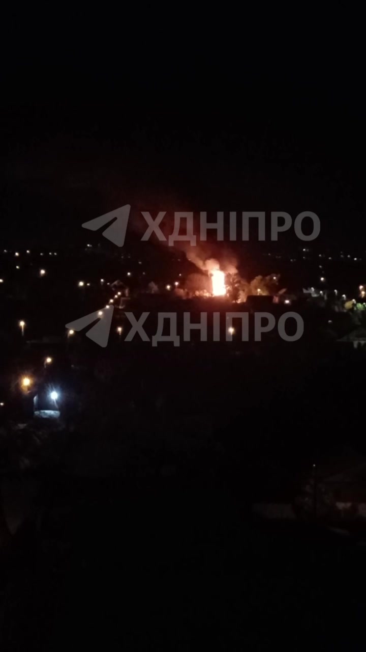 A house caught fire after another drone strike in Dnipro city