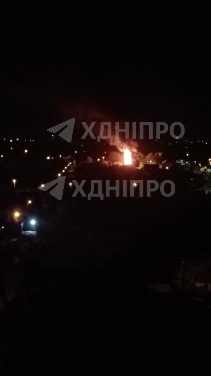 A house caught fire after another drone strike in Dnipro city
