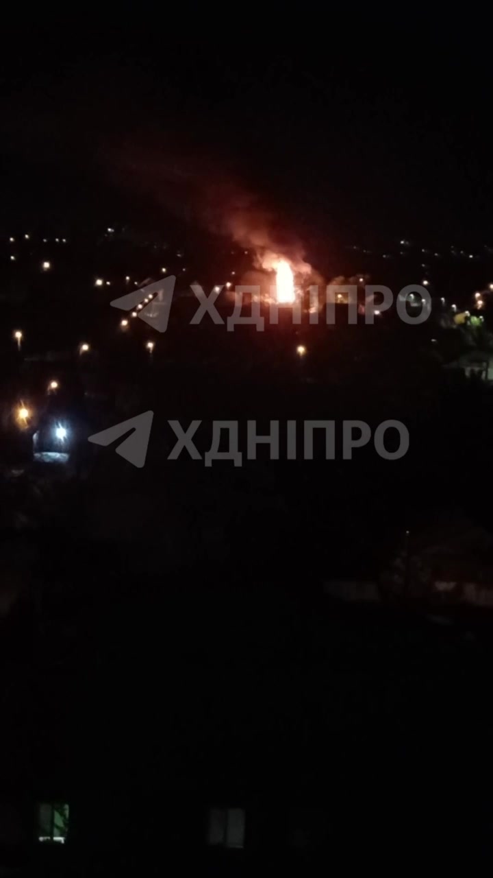 A house caught fire after another drone strike in Dnipro city