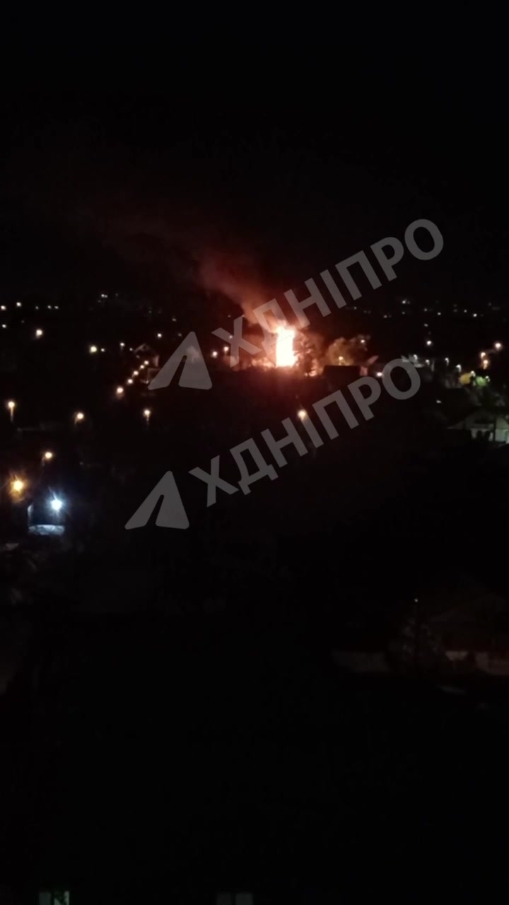 A house caught fire after another drone strike in Dnipro city