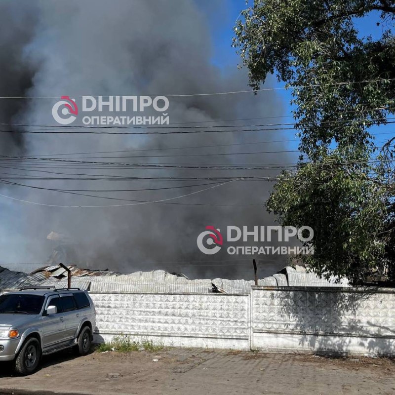 Big fire at the warehouse in Dnipro city after Russian strikes overnight