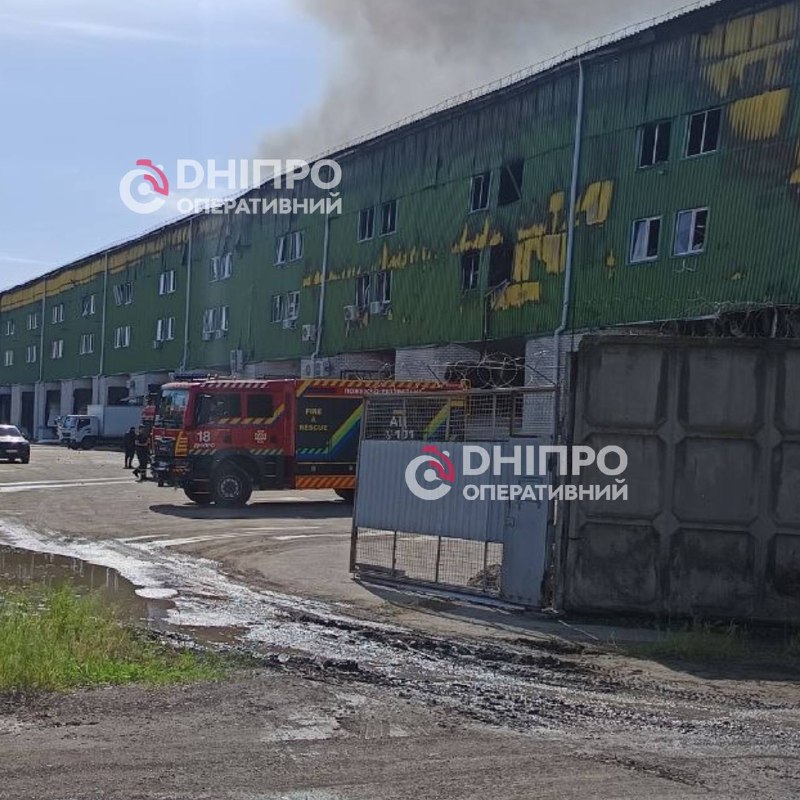 Big fire at the warehouse in Dnipro city after Russian strikes overnight