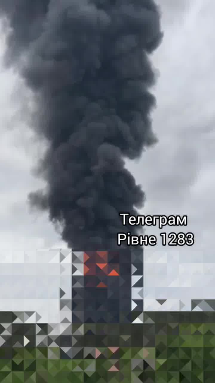 Smoke is rising after private enterprise was attacked with drones in Rivne