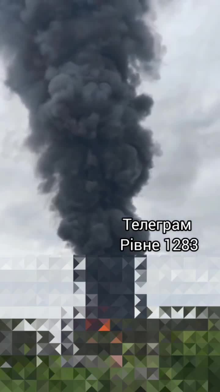 Smoke is rising after private enterprise was attacked with drones in Rivne