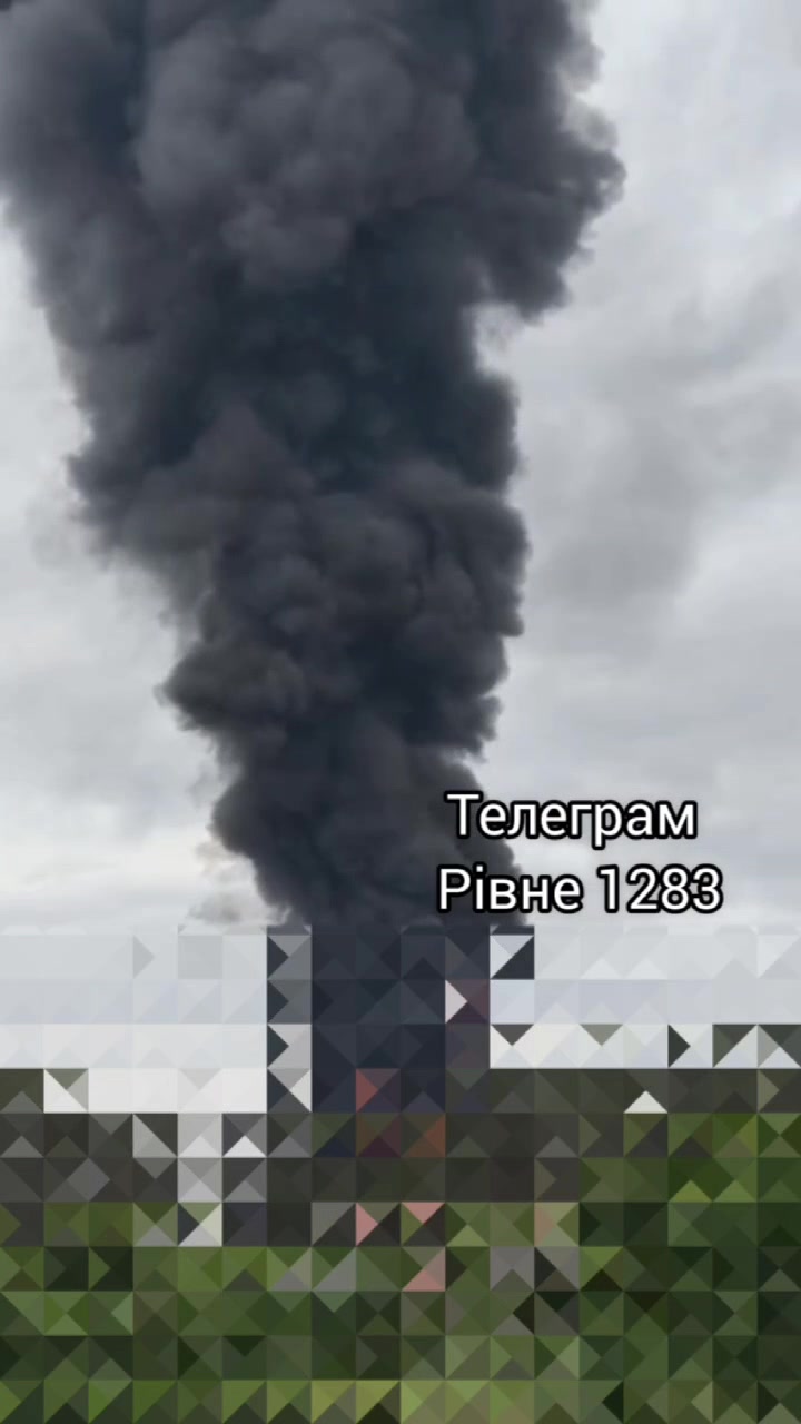 Smoke is rising after private enterprise was attacked with drones in Rivne