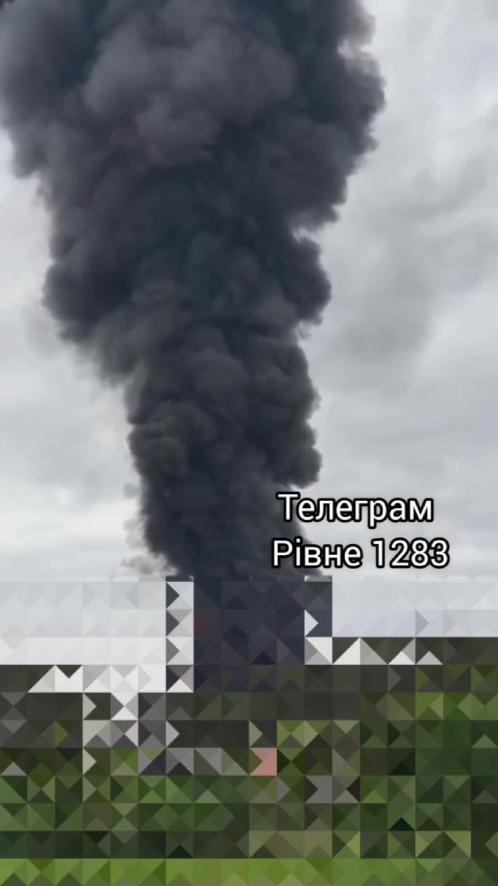 Smoke is rising after private enterprise was attacked with drones in Rivne
