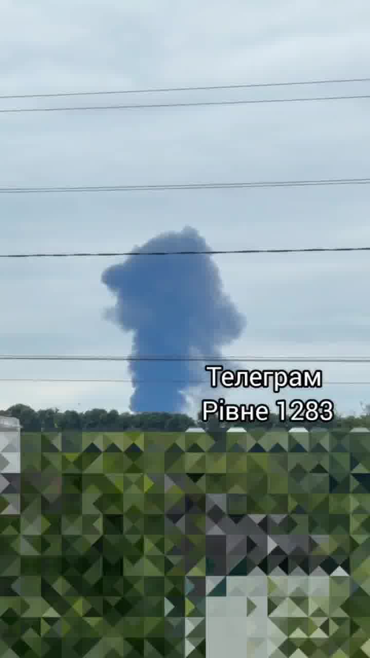 Smoke is rising after private enterprise was attacked with drones in Rivne