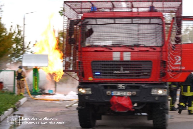 Drone hit petrol station near Zaporizhzhia, causing fire