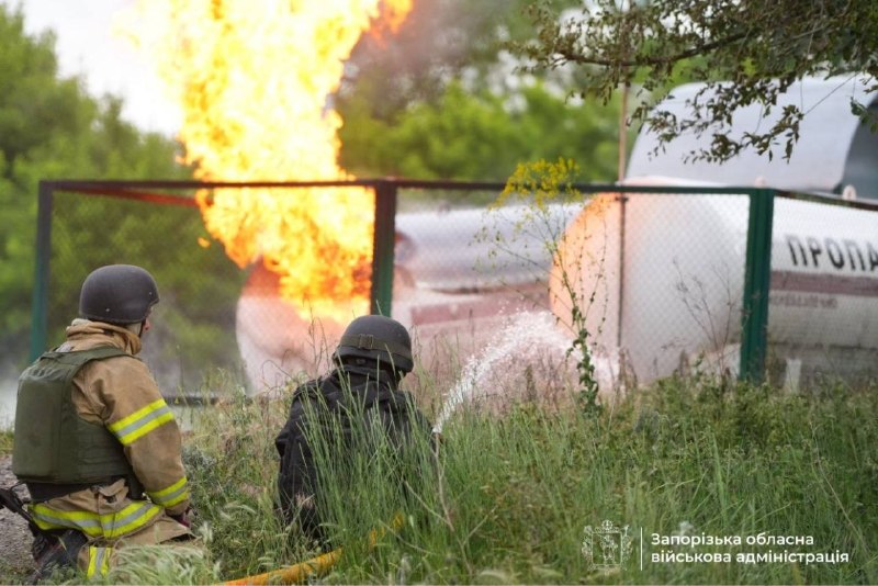 Drone hit petrol station near Zaporizhzhia, causing fire
