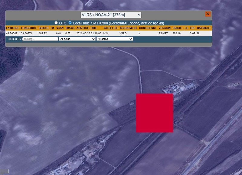 Several heat patterns recorded by NASA FIRMS satellites in occupied Crimea after overnight attack