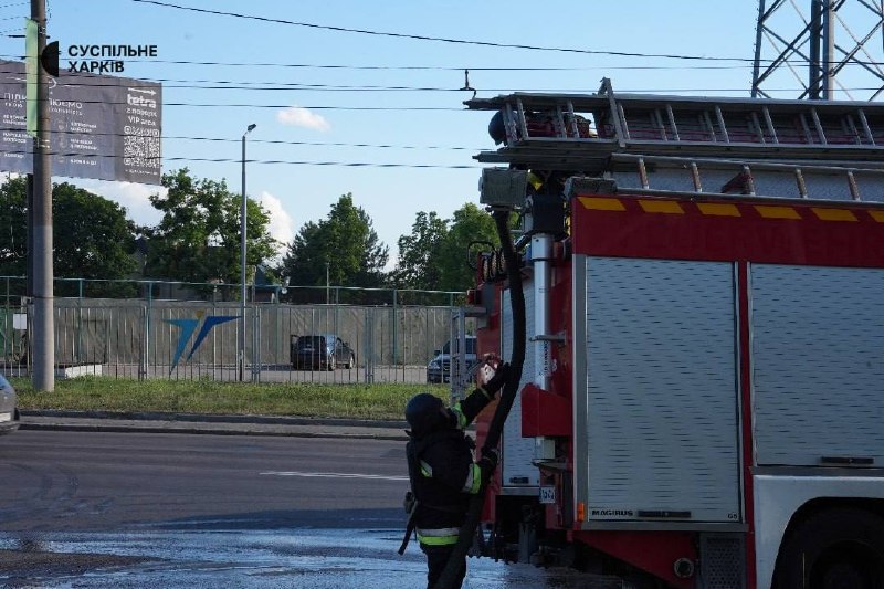 Drones strike at the fuel station in Schevchenkivskyi district of Kharkiv