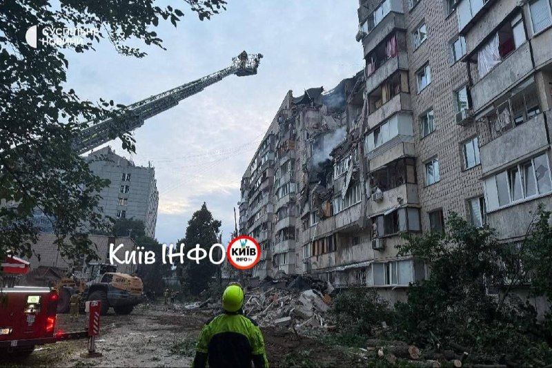 Residential house destoyed as result of Russian missile strike in Podilskyi district of Kyiv