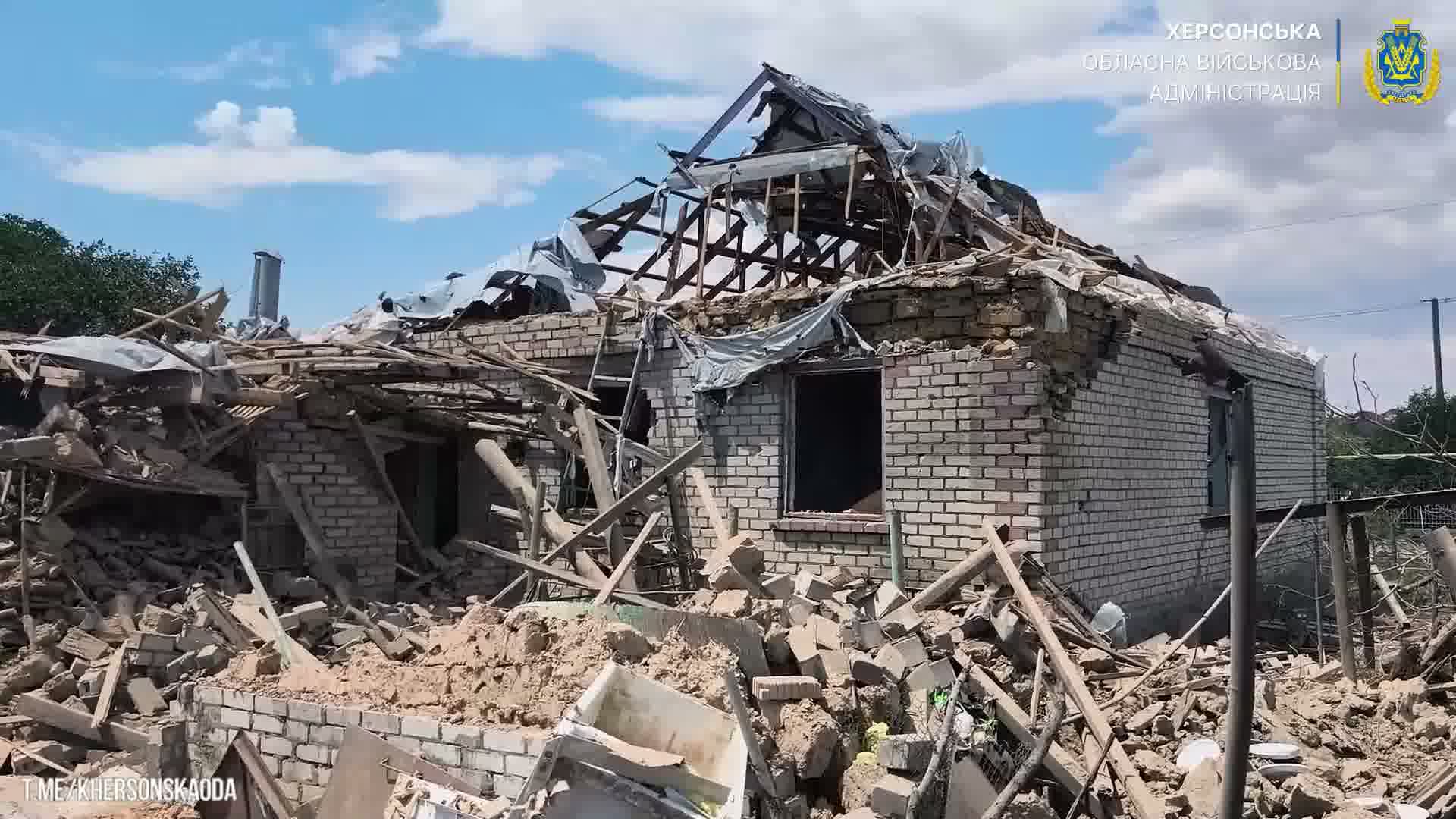 Several houses destroyed as result of Russian airstrikes in Zelenivka village near Kherson