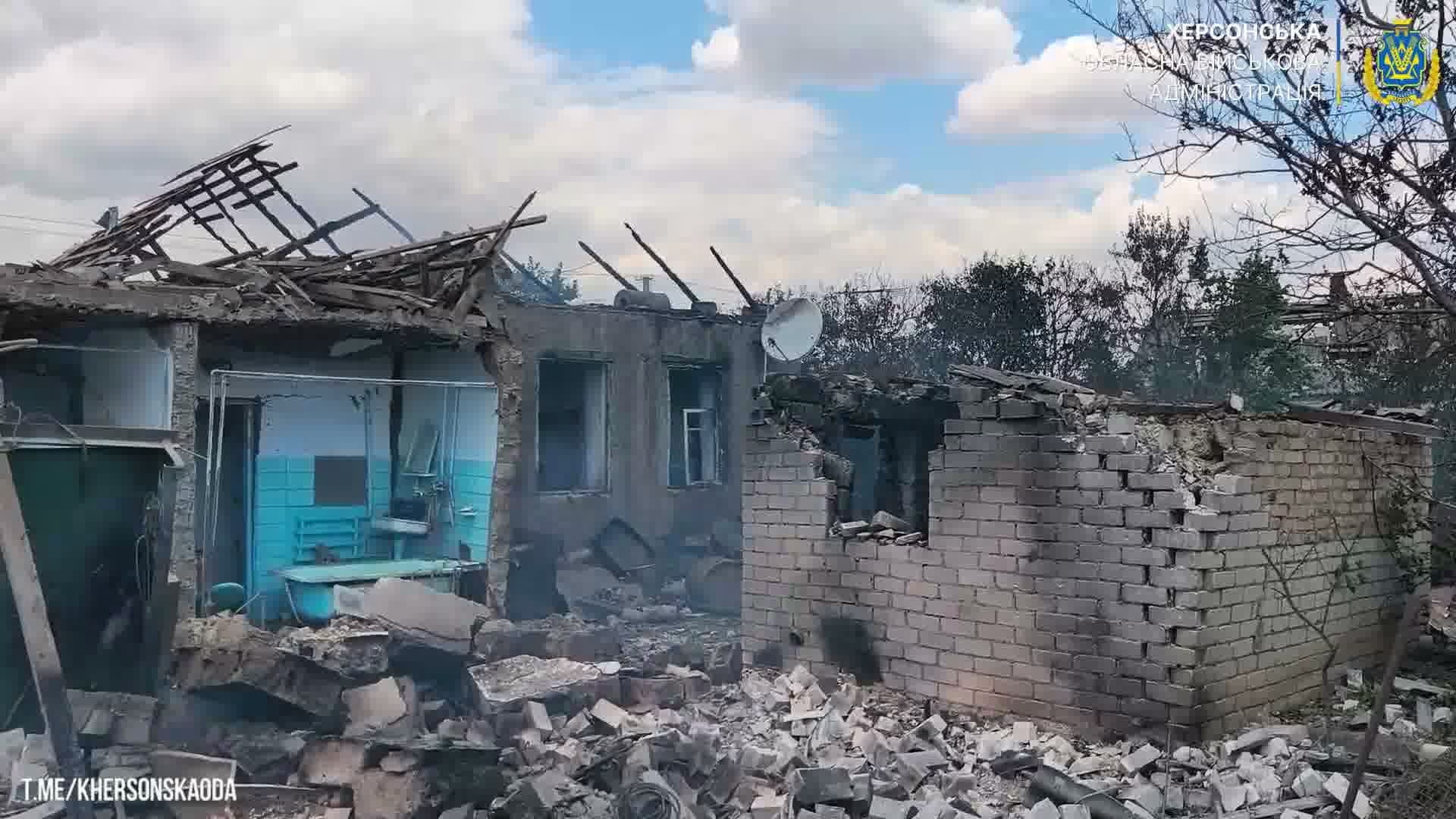 Several houses destroyed as result of Russian airstrikes in Zelenivka village near Kherson