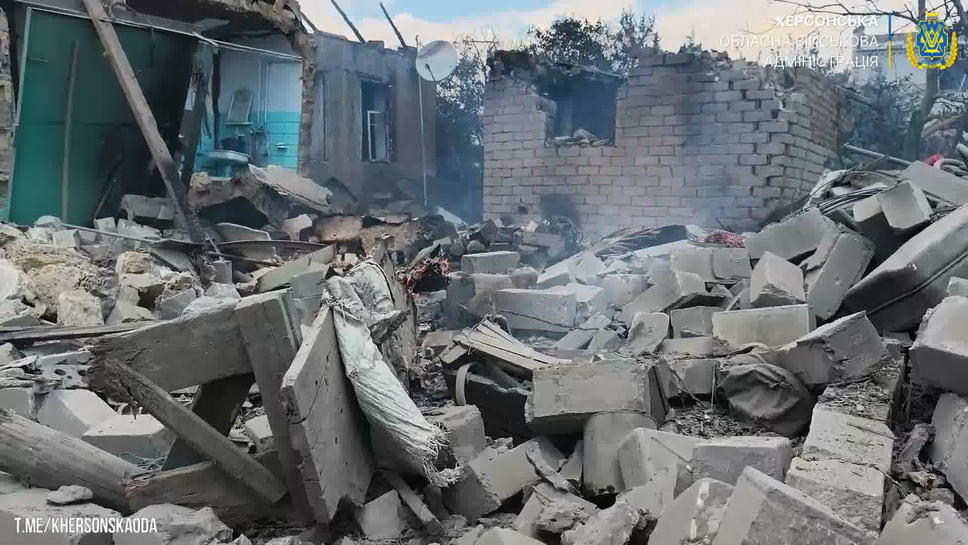 Several houses destroyed as result of Russian airstrikes in Zelenivka village near Kherson