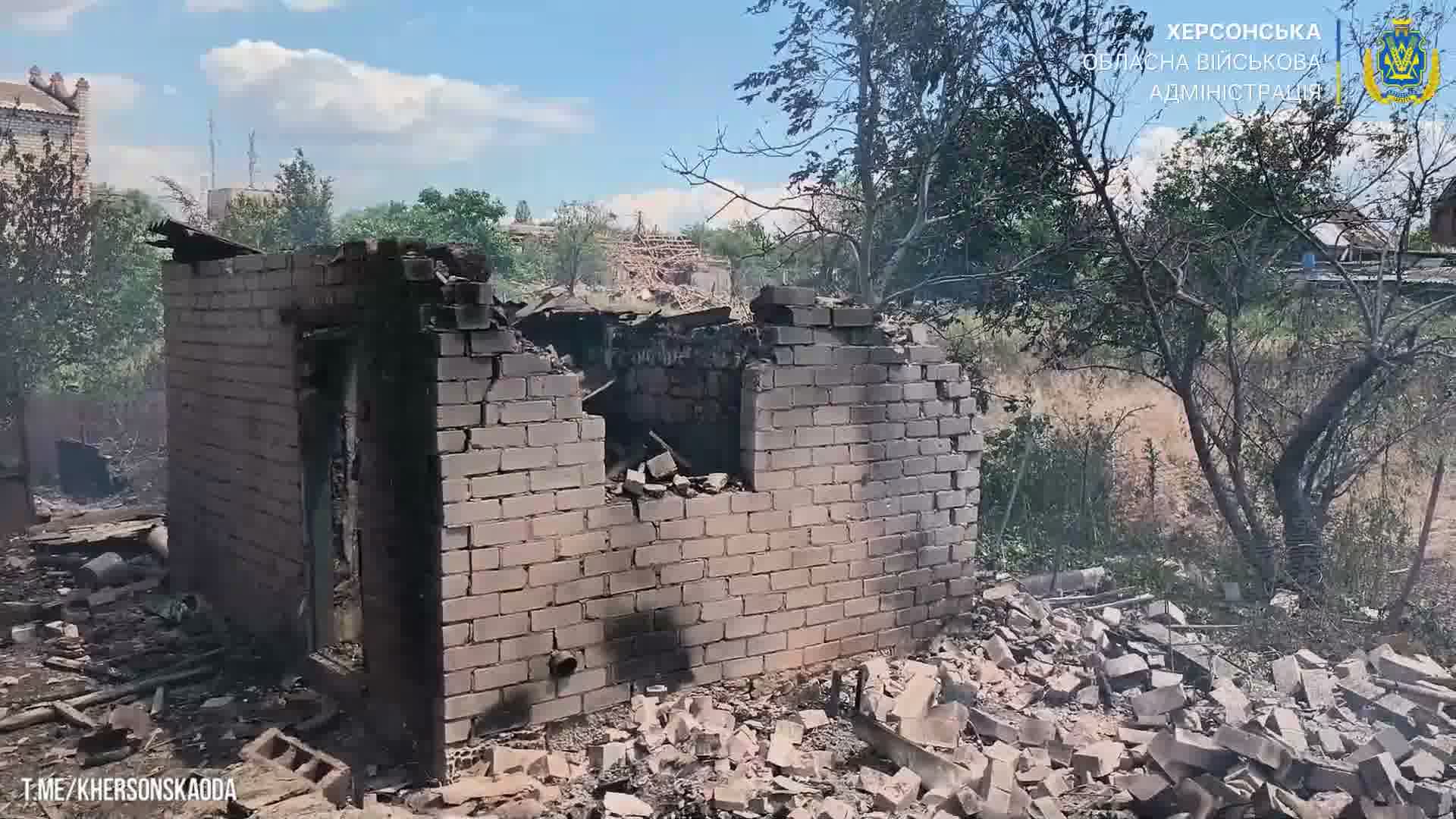 Several houses destroyed as result of Russian airstrikes in Zelenivka village near Kherson