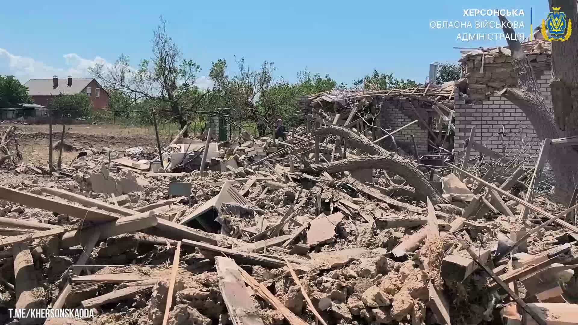 Several houses destroyed as result of Russian airstrikes in Zelenivka village near Kherson