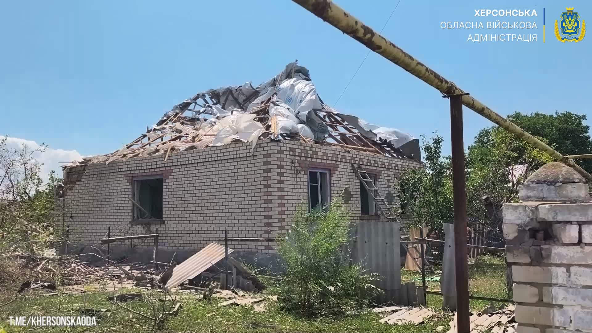 Several houses destroyed as result of Russian airstrikes in Zelenivka village near Kherson