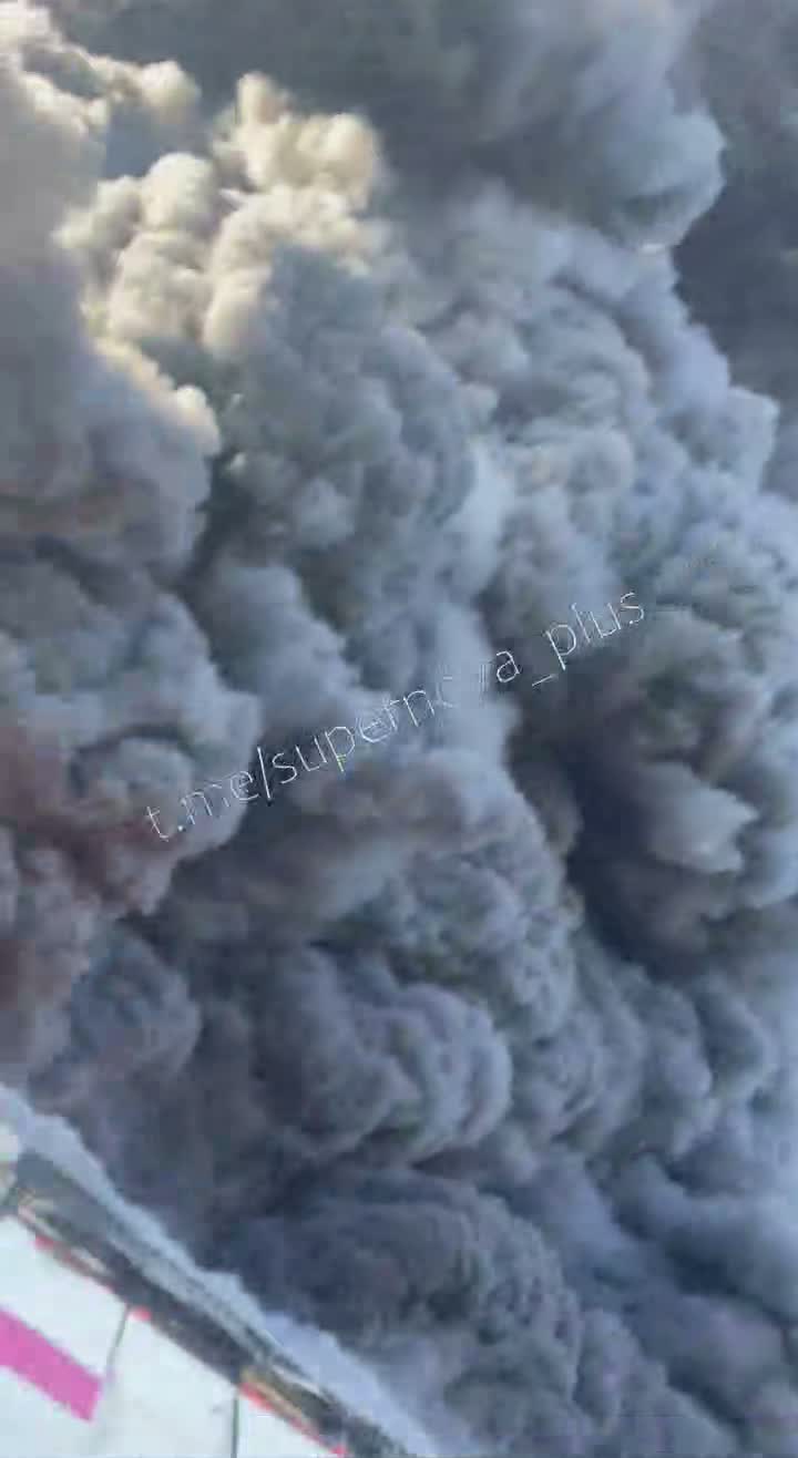 Large fire after drones strikes in Elektrostal,Moscow Oblast