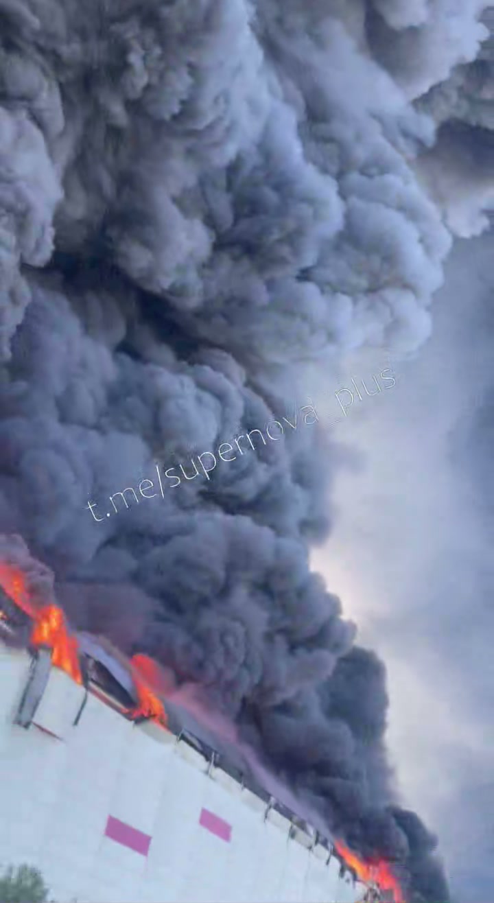 Large fire after drones strikes in Elektrostal,Moscow Oblast