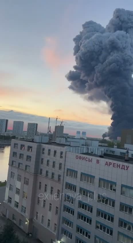Fire as result of drone strike in St.Petersburg 