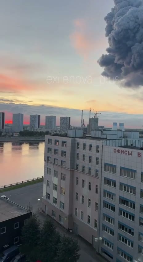Fire as result of drone strike in St.Petersburg 