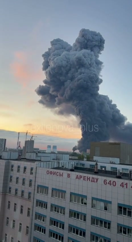 Fire as result of drone strike in St.Petersburg 