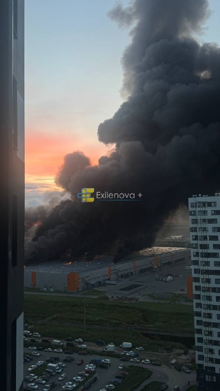 Fire as result of drone strike in St.Petersburg 