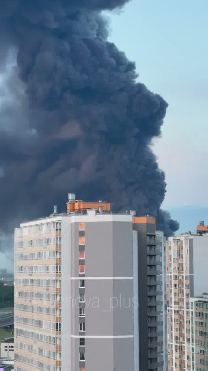 Fire as result of drone strike in St.Petersburg 