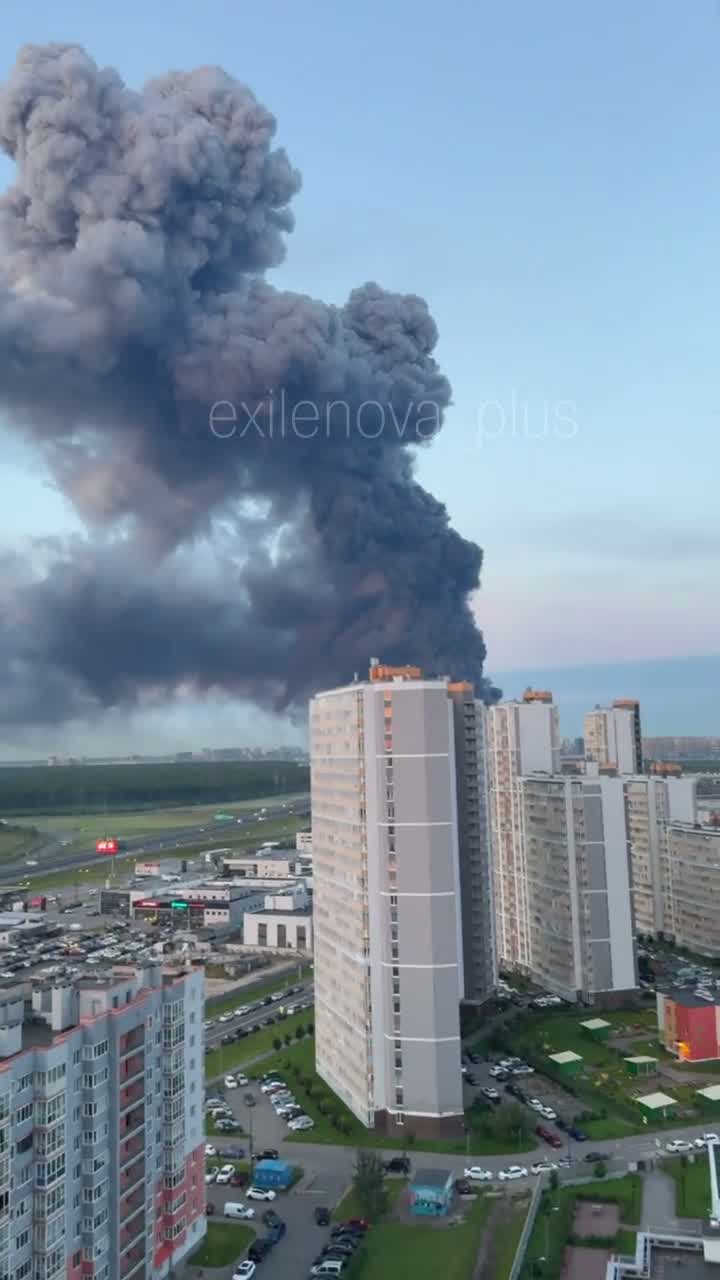 Fire as result of drone strike in St.Petersburg 